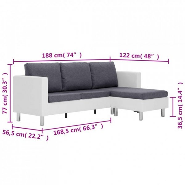 3-osobowa sofa z poduszkami, biała, sztuczna skóra