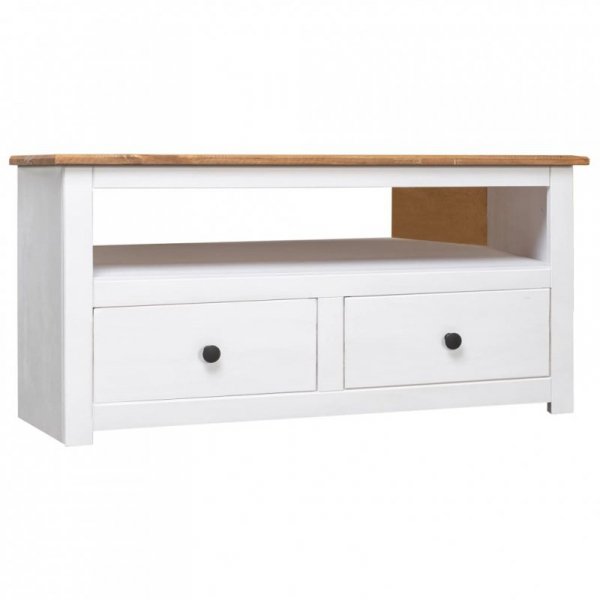 Narożna szafka pod TV, biała, 93x49x49 cm, sosna, seria Panama