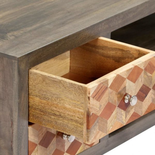 Szafka pod TV, szara, 120x30x40 cm, lite drewno mango
