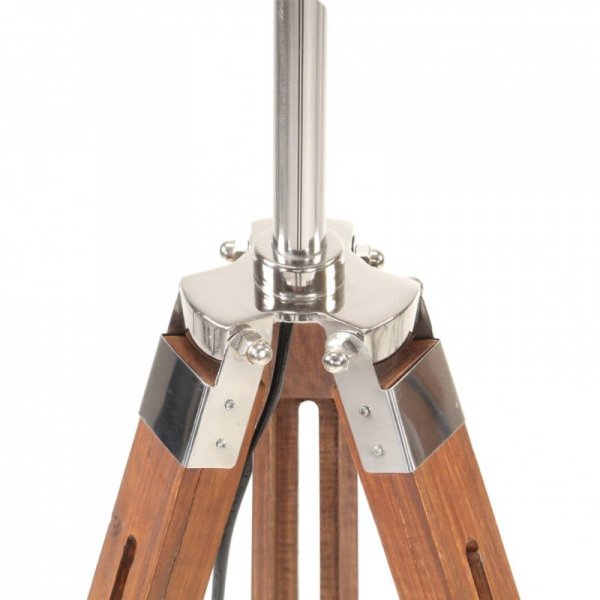 Lampa podłogowa na trójnogu, brązowo-szara, tek, 141 cm