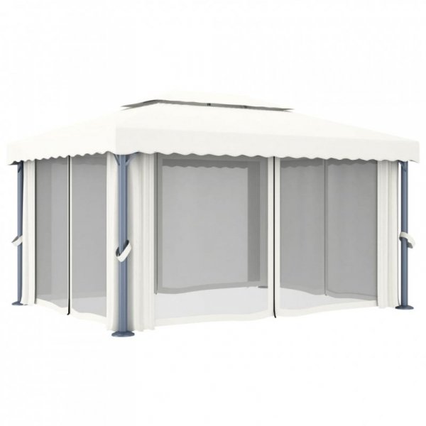 Altana ogrodowa z zasłonami, 4 x 3 m, kremowa, aluminium