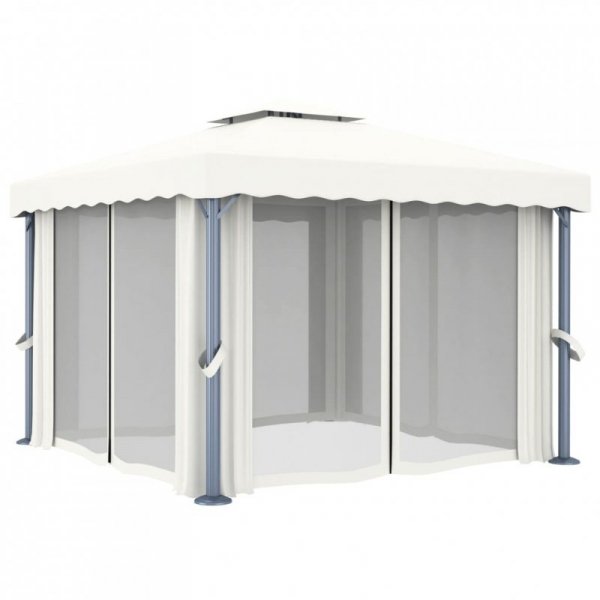 Altana ogrodowa z zasłonami, 3 x 3 m, kremowa, aluminium