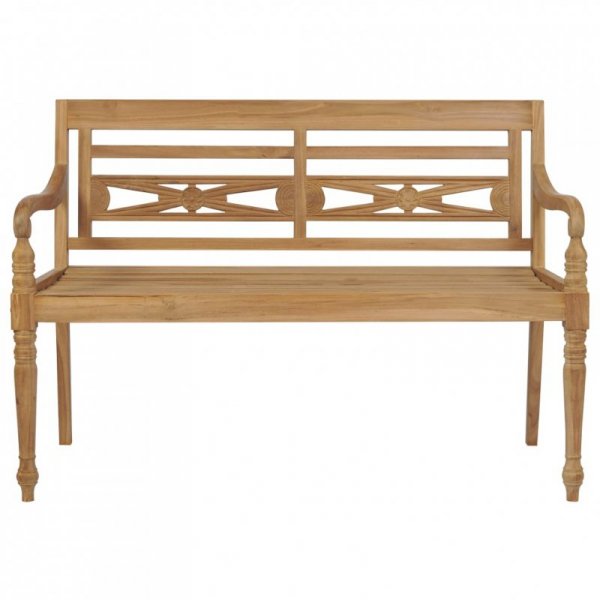 Ławka Batavia z szarą poduszką, 120 cm, lite drewno tekowe