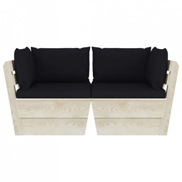 Ogrodowa sofa 2-osobowa z palet, z poduszkami, drewno świerkowe