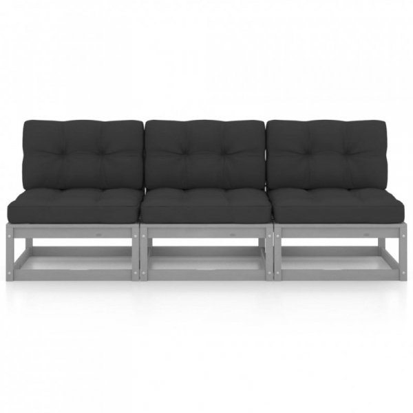 3-osobowa sofa z poduszkami, lite drewno sosnowe