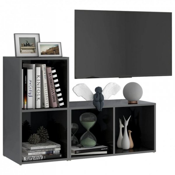 Szafki TV, 2 szt., szare, wysoki połysk, 72x35x36,5 cm, płyta