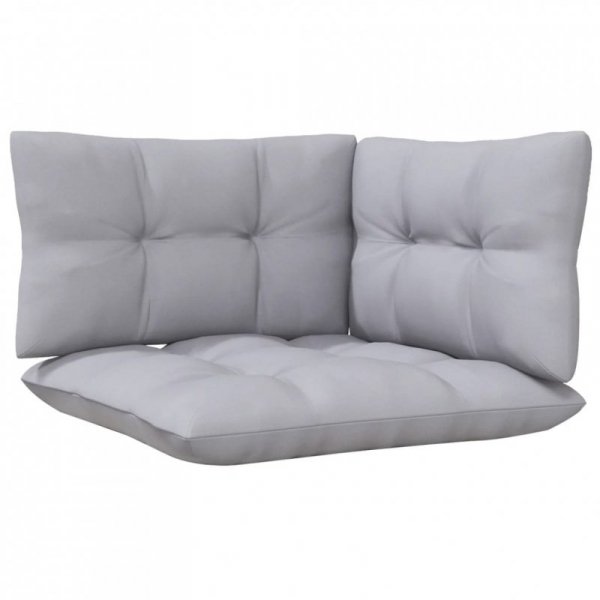 2-osobowa sofa ogrodowa z szarymi poduszkami, drewno sosnowe