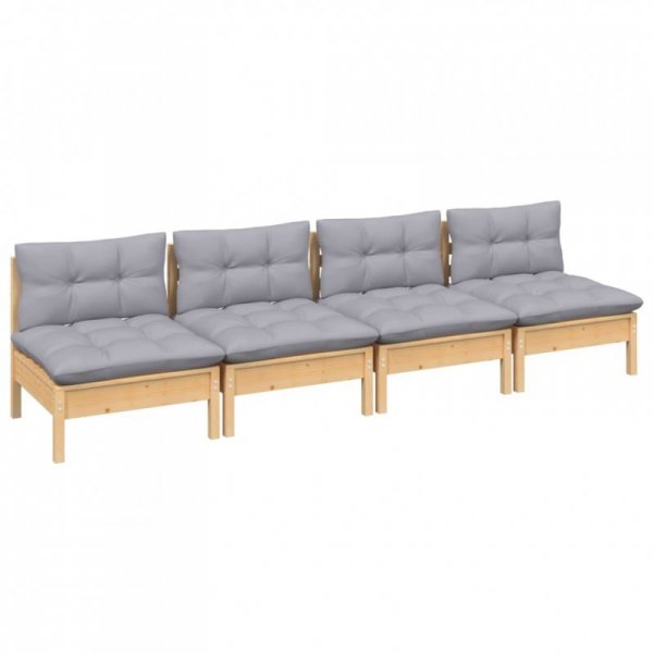 4-osobowa sofa ogrodowa z szarymi poduszkami, drewno sosnowe