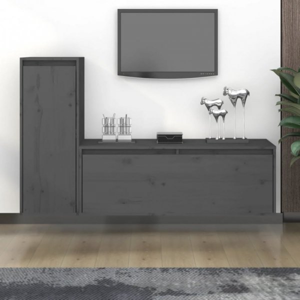 Szafki pod TV, 2 szt., szare, lite drewno sosnowe