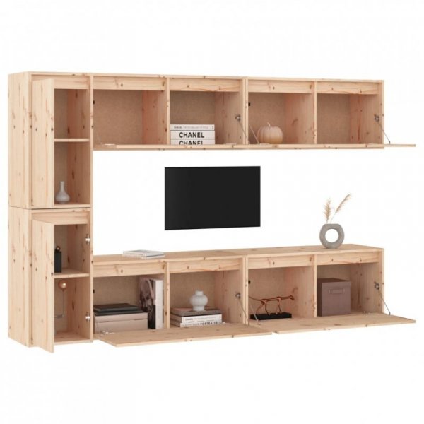 Szafki pod TV, 6 szt., lite drewno sosnowe