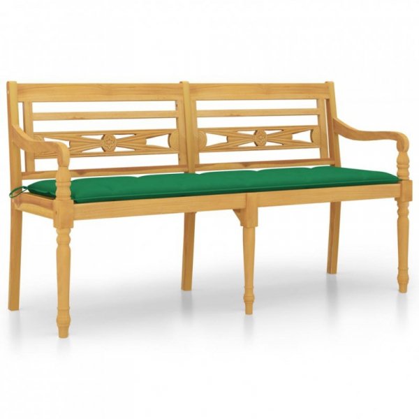 Ławka Batavia z zielona poduszką, 150 cm, lite drewno tekowe