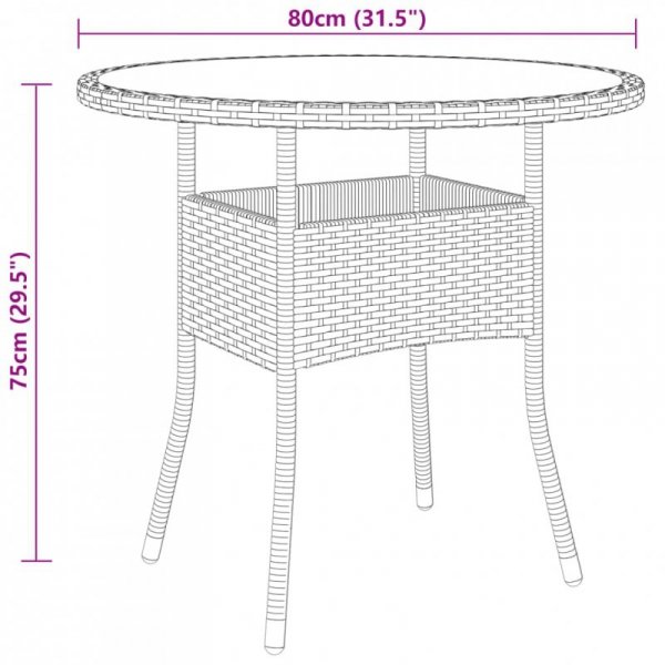 Stolik ogrodowy, Ø80x75 cm, szkło hartowane i rattan PE, czarny