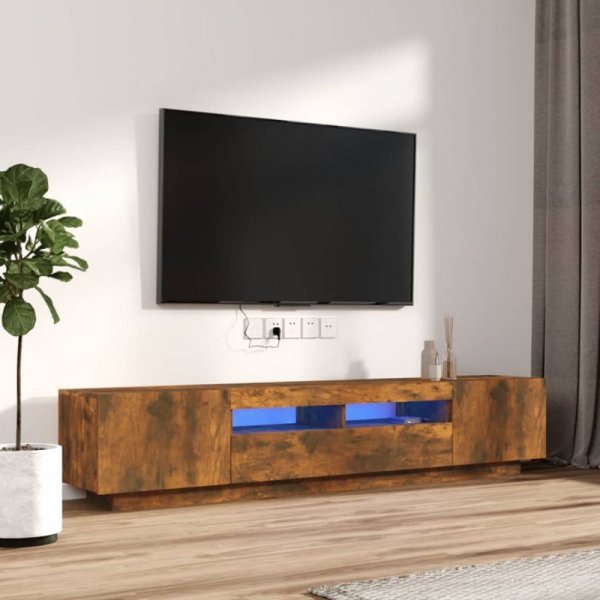 Zestaw 2 szafek TV z oświetleniem LED, przydymiony dąb