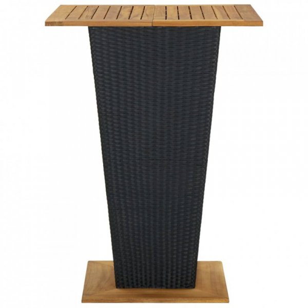 Stolik barowy, czarny, 80x80x110 cm, rattan PE i lita akacja