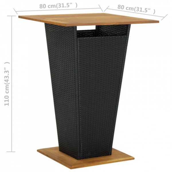 Stolik barowy, czarny, 80x80x110 cm, rattan PE i lita akacja