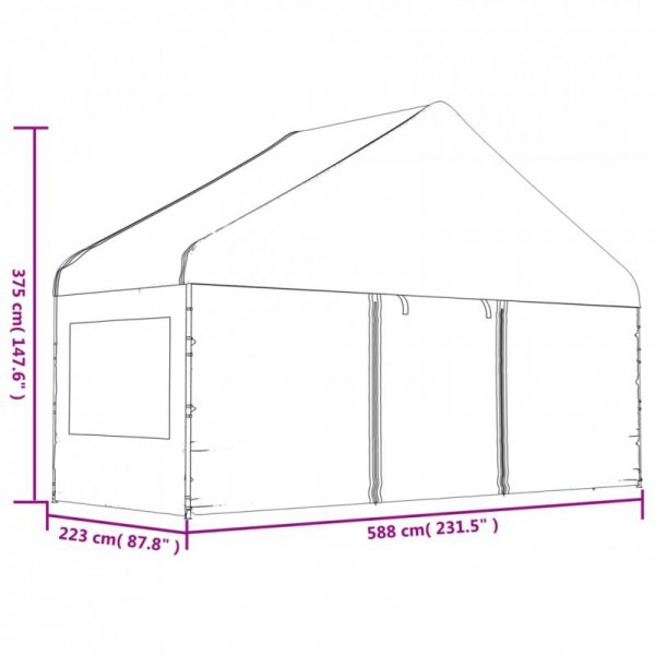 Namiot ogrodowy z dachem, biały, 4,46x5,88x3,75 m, polietylen