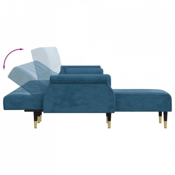 Sofa rozkładana L, niebieska, 271x140x70 cm, aksamit