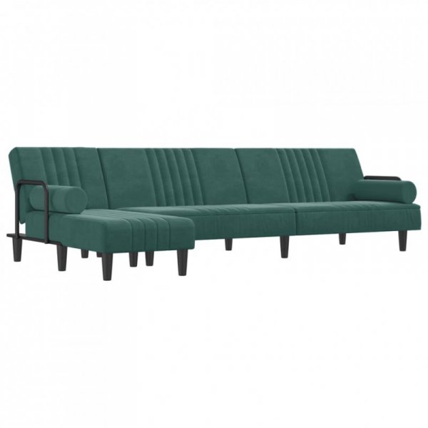 Sofa rozkładana L, ciemnozielona, 260x140x70 cm, aksamit