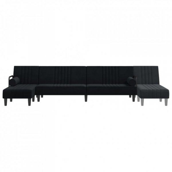 Sofa rozkładana L, czarna, 260x140x70 cm, aksamit