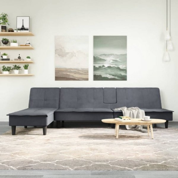 Sofa rozkładana L, ciemnoszara, 255x140x70 cm, aksamit