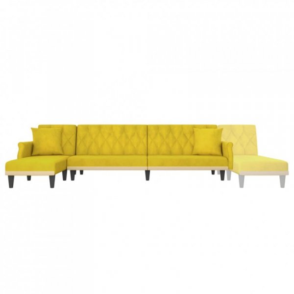Sofa rozkładana L, żółta, 271x140x70 cm, aksamit