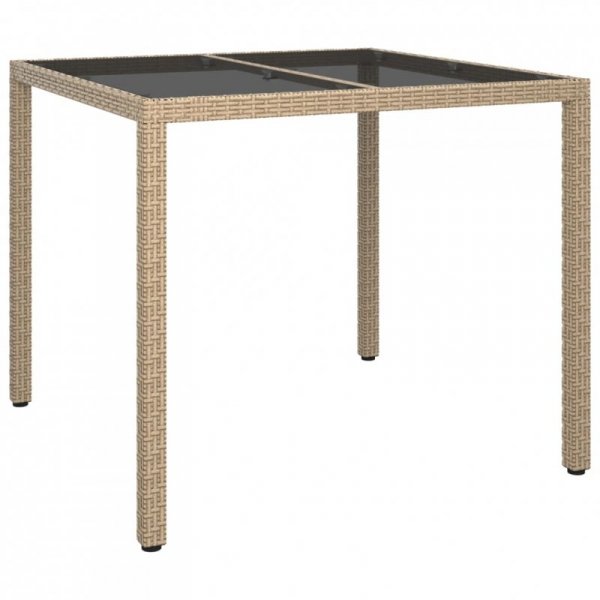 Stół ogrodowy, 90x90x75 cm, szkło i rattan PE, beżowy