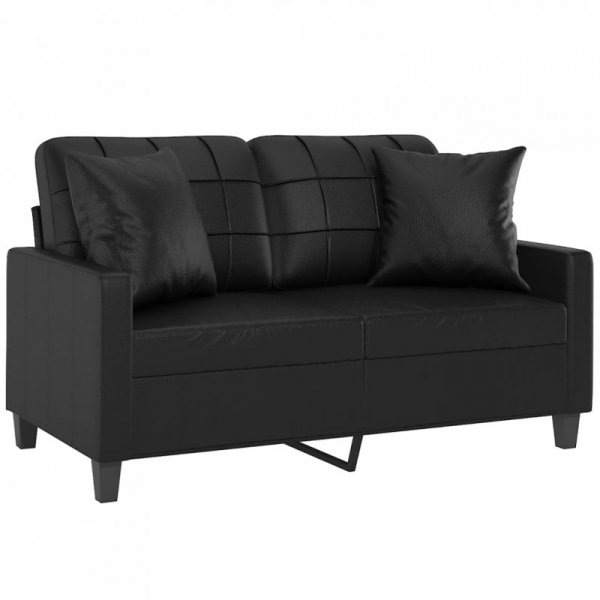 2-osobowa sofa z poduszkami, czarna, 120 cm, sztuczna skóra