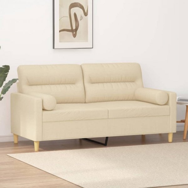 2-osobowa sofa z poduszkami, kremowa, 140 cm, tkanina