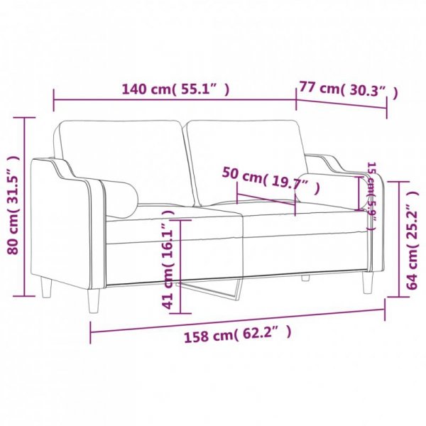 2-osobowa sofa z poduszkami, jasnoszara, 140 cm, tkanina
