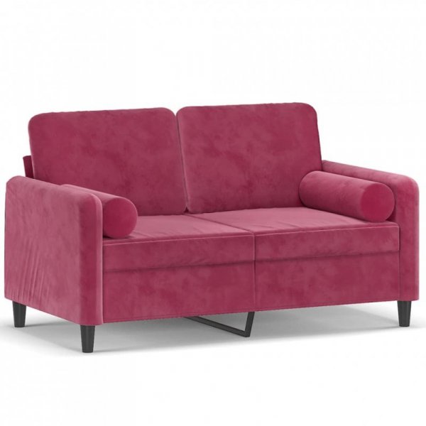 2-osobowa sofa z poduszkami, winna czerwień, 120 cm, aksamit