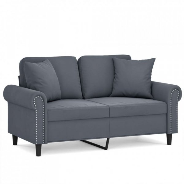 Sofa 2-osobowa z poduszkami, ciemnoszara, 120 cm, aksamit