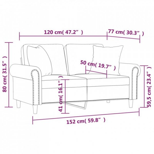 2-osobowa sofa z poduszkami, brązowa, 120 cm, aksamit