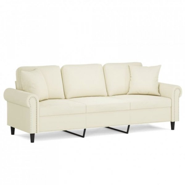 3-osobowa sofa z poduszkami, kremowa, 180 cm, aksamit