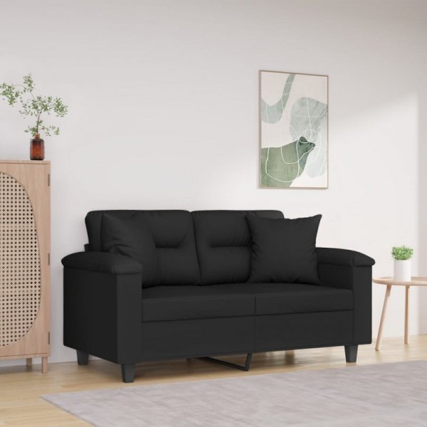 2-osobowa sofa z poduszkami, czarna, 120 cm, mikrofibra
