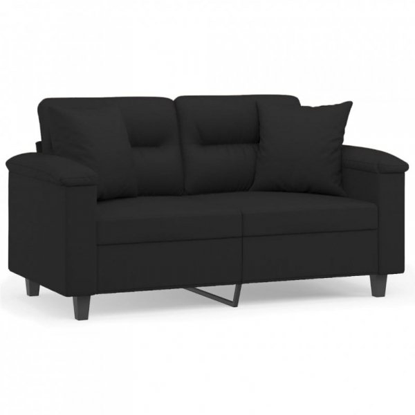 2-osobowa sofa z poduszkami, czarna, 120 cm, mikrofibra