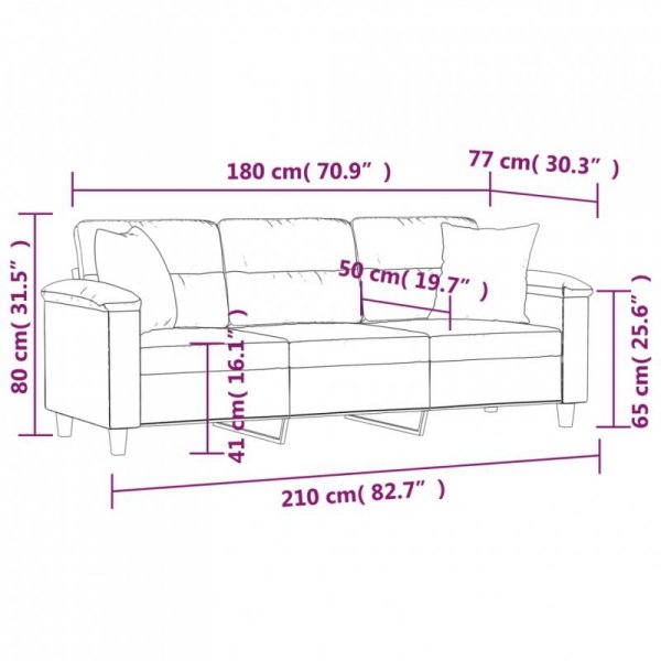 3-osobowa sofa z poduszkami, ciemnoszara, 180 cm, mikrofibra