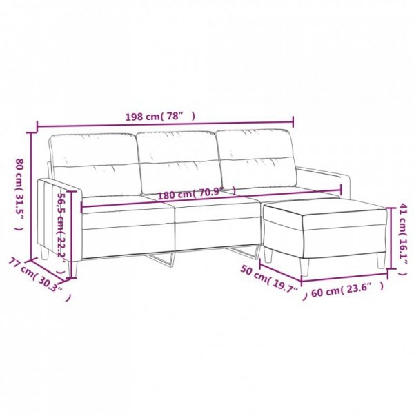3-osobowa sofa z podnóżkiem, jasnożółty, 180 cm, tkaniną