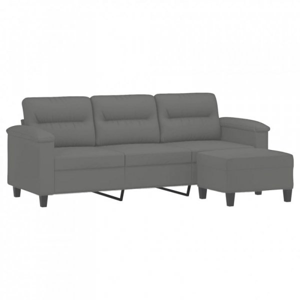 3-os. sofa z podnóżkiem, ciemnoszara, 180 cm, obita mikrofibrą