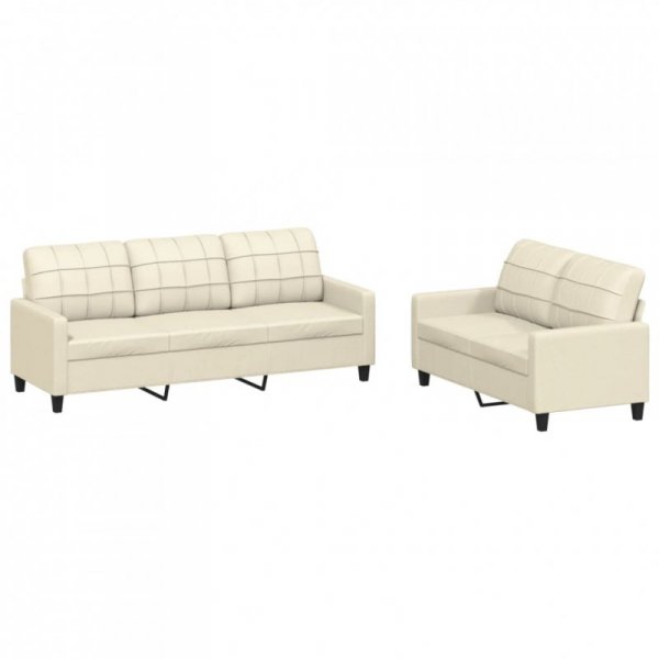 2-osobowa sofa z poduszkami, kremowa, sztuczna skóra