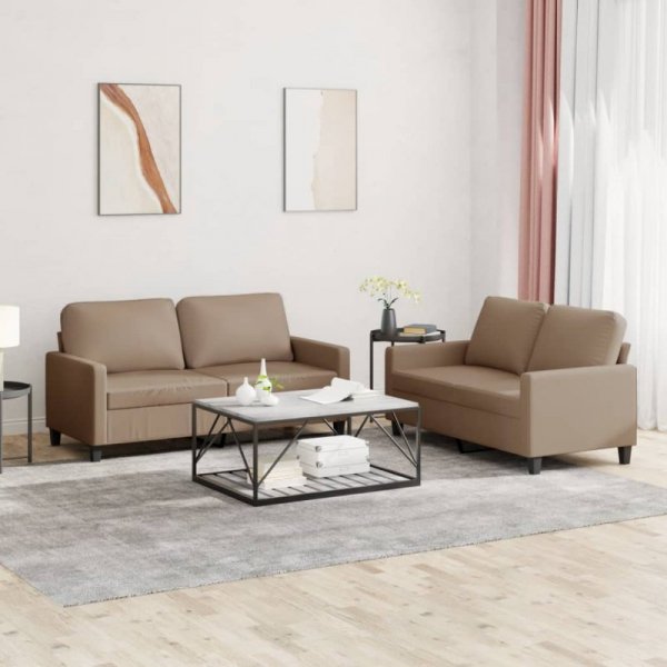 2-osobowa sofa z poduszkami, cappuccino, sztuczna skóra
