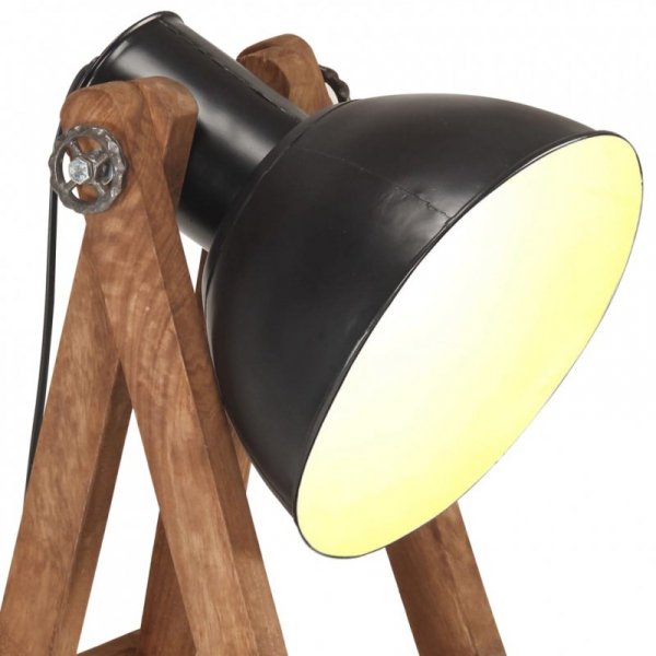 Lampy podłogowe, 3 szt., czarne, E27, lite drewno mango