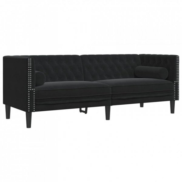 3-cz. wypoczynek Chesterfield z wałkami, czarny, aksamit