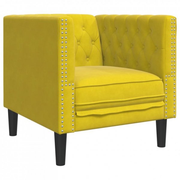 3-cz. wypoczynek Chesterfield z wałkami, żółty, aksamit