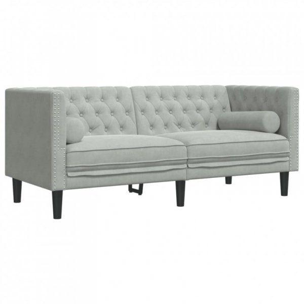 2-cz. wypoczynek Chesterfield z wałkami, jasnoszary, aksamit