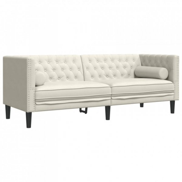 2-cz. wypoczynek Chesterfield z wałkami, kremowy, aksamit
