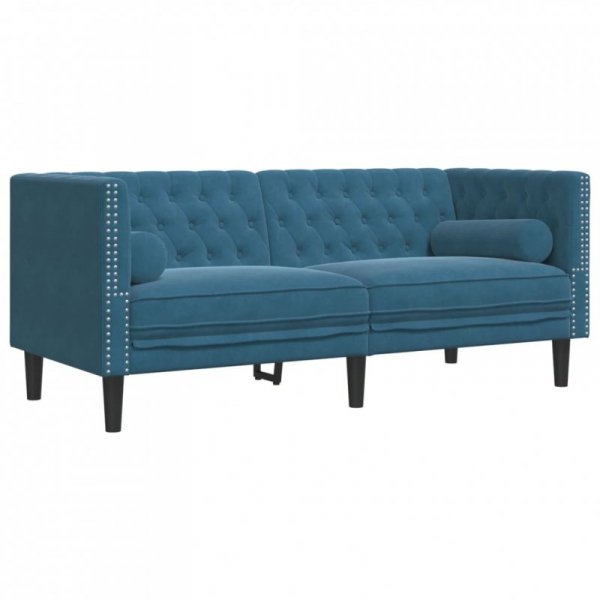 2-cz. wypoczynek Chesterfield z wałkami, niebieski, aksamit