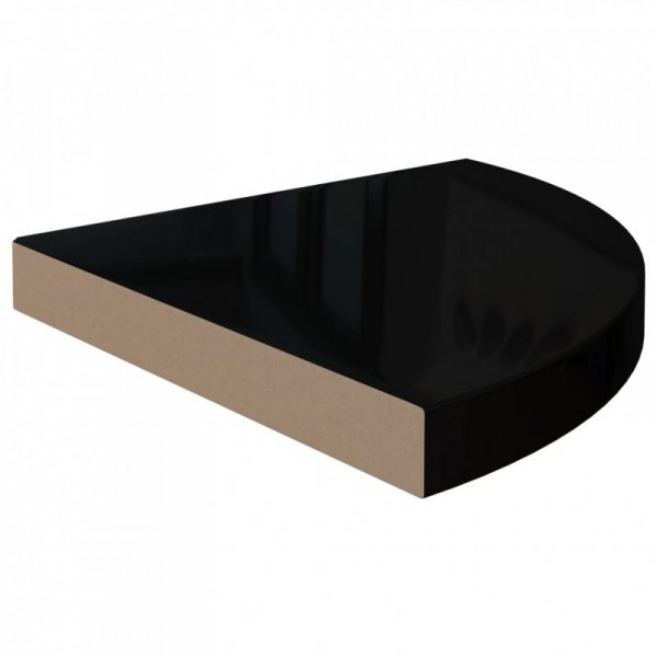 Narożne półki ścienne 2 szt., połysk, czarne, 35x35x3,8 cm, MDF