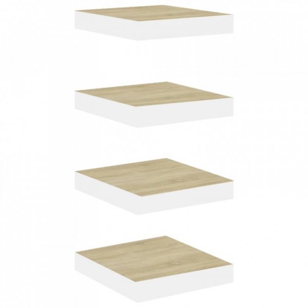 Półki ścienne, 4 szt., dębowo-białe, 23 x 23,5 x 3,8 cm, MDF