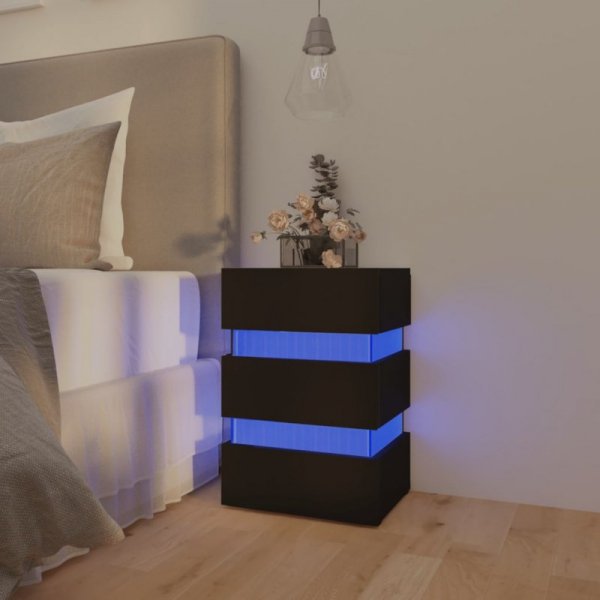 Szafka nocna z LED, czarna 45x35x67 cm, materiał drewnopochodny