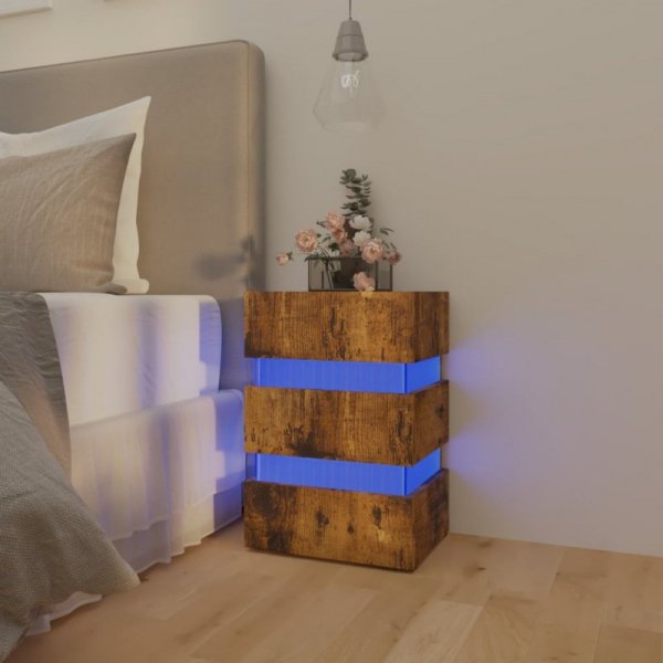 Szafka nocna z led, przydymiony dąb, 45x35x67 cm